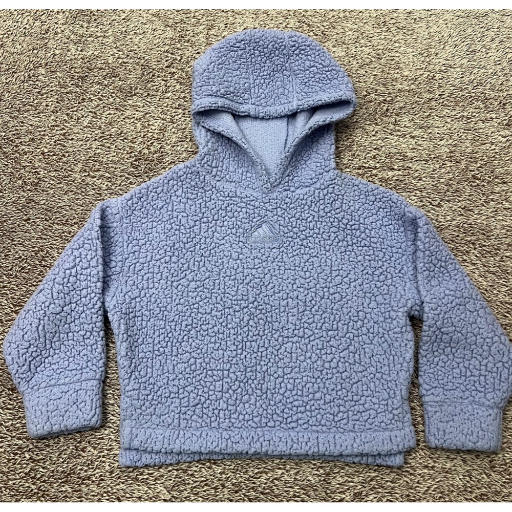 Adidas Kids Size 5 Periwinkle Blue Sherpa Fleece Hoodie Teddy Pullover Logo